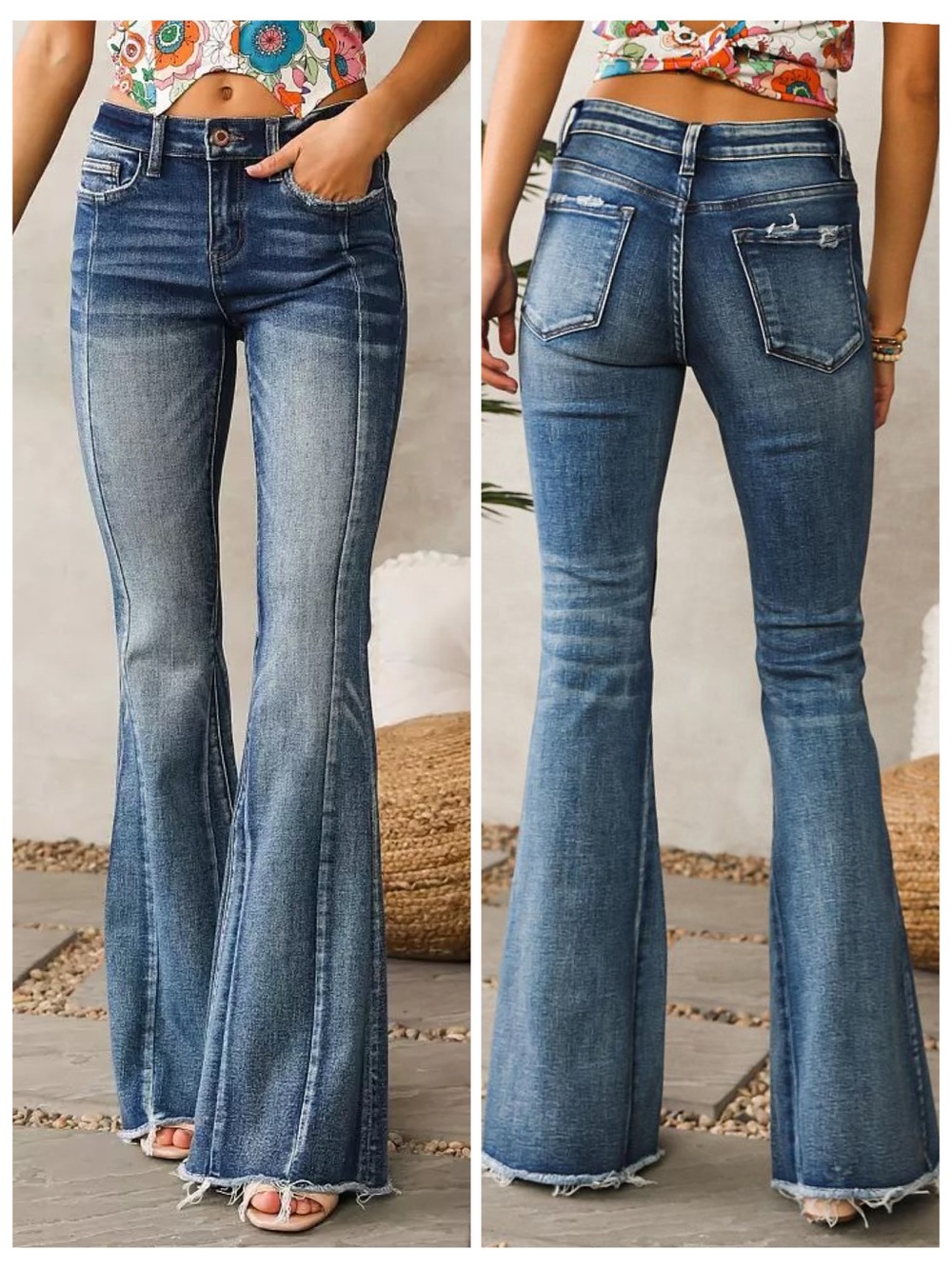 Bridge By Gly Mid Rise Super Flare Butter Soft Stretch Distressed Jeans Size 29